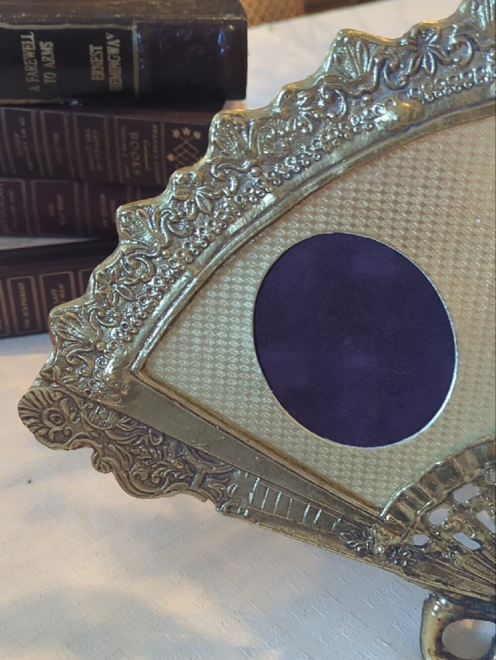 Vintage Solid Brass Fan Picture Frame | Ornate Victorian Vanity Decor | 3 Photo - Picture 3 of 5